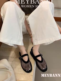 Giày Búp Bê MEYBANNI Lưới Mũi Tròn Phối Full Đá Quai Ngang Sang Chảnh  - C888 7