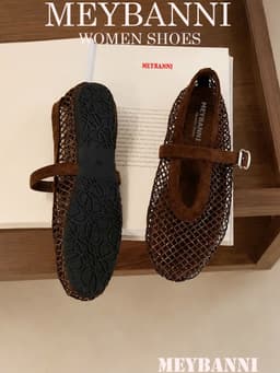 Giày Búp Bê MEYBANNI Lưới Mũi Tròn Phối Full Đá Quai Ngang Sang Chảnh  - C888 9