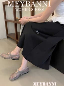 Giày Búp Bê MEYBANNI Lưới Mũi Tròn Phối Full Đá Quai Ngang Sang Chảnh  - C888 8