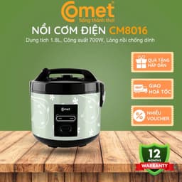 Nồi Cơm Điện Comet CM8016 1.8L 700W – Nấu Cơm Nhanh, Giữ Ấm Tự Động, Lòng Nồi Chống Dính 1