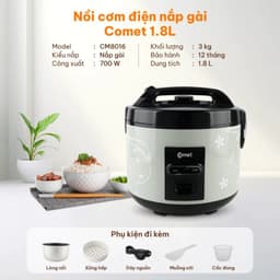 Nồi Cơm Điện Comet CM8016 1.8L 700W – Nấu Cơm Nhanh, Giữ Ấm Tự Động, Lòng Nồi Chống Dính 3