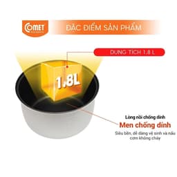 Nồi Cơm Điện Comet CM8016 1.8L 700W – Nấu Cơm Nhanh, Giữ Ấm Tự Động, Lòng Nồi Chống Dính 7