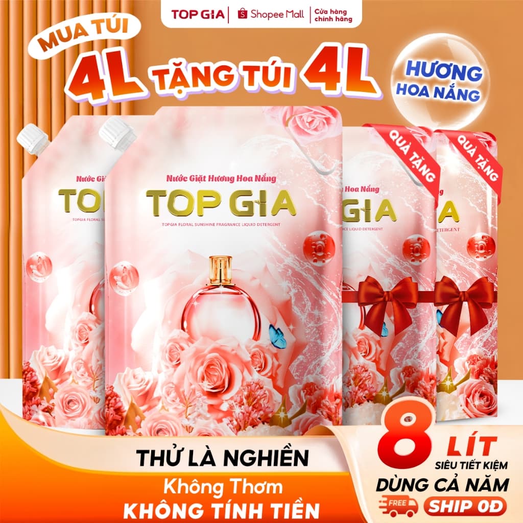 Nước Giặt Xả TopGia Hương Hoa Nắng 2 Lít Đậm Đặc Giặt Sạch Lưu Hương Thơm Lâu Mềm Vải Dùng Cho Giặt Tay Giặt Máy