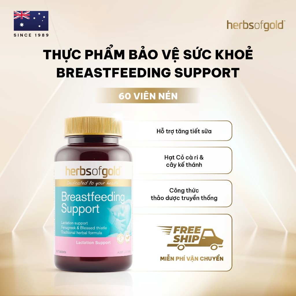 Viên Uống Lợi Sữa Herbs of Gold Breastfeeding Support – Hỗ Trợ Sữa Mẹ Tự Nhiên – Hộp 60 Viên