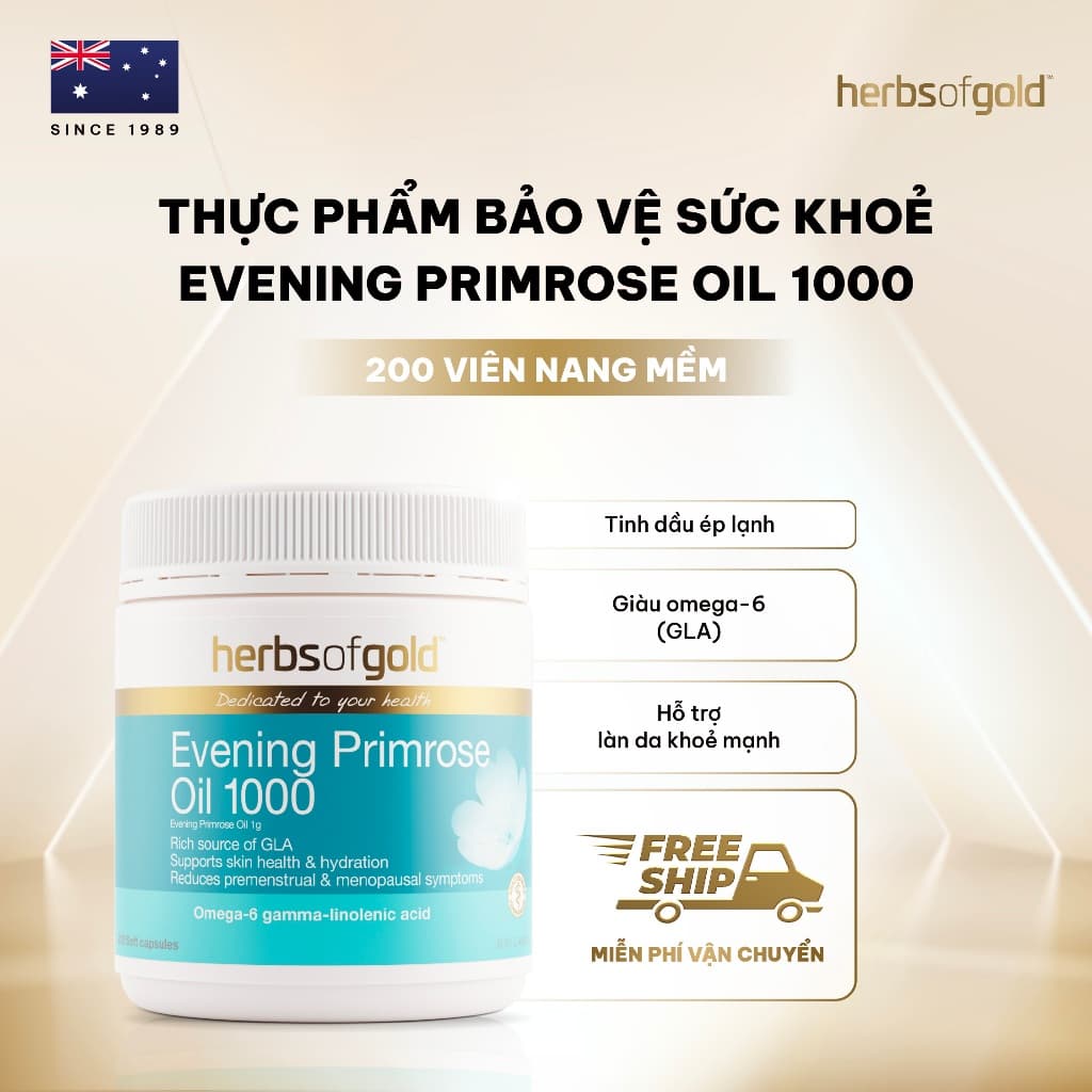 Viên Uống Tinh Dầu Hoa Anh Thảo Herbs of Gold Evening Primrose Oil 1000mg Hộp 200 Viên