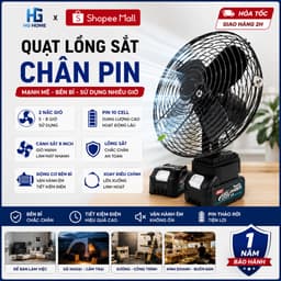 [HỎA TỐC ] Quạt tích điện để bàn lồng sắt cánh sắt dung lượng PIN 10CELL lớn sử dụng nhiều giờ HGHOME 1