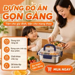 Hộp Đựng Thực Phẩm Inox 1800ml Quai Xanh Có Nắp Khóa Kín, Hộp Cơm Inox Giữ Nhiệt Đựng Đồ Ăn Đi Làm 4