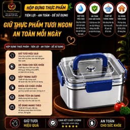 Hộp Đựng Thực Phẩm Inox 1800ml Quai Xanh Có Nắp Khóa Kín, Hộp Cơm Inox Giữ Nhiệt Đựng Đồ Ăn Đi Làm 1