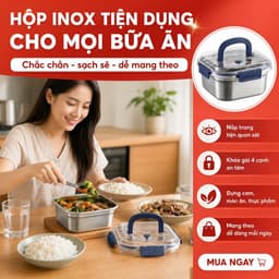 Hộp Đựng Thực Phẩm Inox 1800ml Quai Xanh Có Nắp Khóa Kín, Hộp Cơm Inox Giữ Nhiệt Đựng Đồ Ăn Đi Làm 3