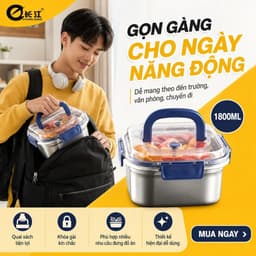 Hộp Đựng Thực Phẩm Inox 1800ml Quai Xanh Có Nắp Khóa Kín, Hộp Cơm Inox Giữ Nhiệt Đựng Đồ Ăn Đi Làm 5