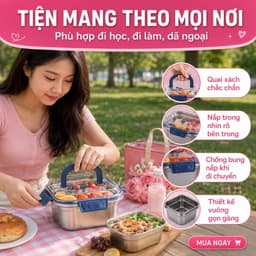 Hộp Đựng Thực Phẩm Inox 1800ml Quai Xanh Có Nắp Khóa Kín, Hộp Cơm Inox Giữ Nhiệt Đựng Đồ Ăn Đi Làm 7