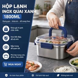 Hộp Đựng Thực Phẩm Inox 1800ml Quai Xanh Có Nắp Khóa Kín, Hộp Cơm Inox Giữ Nhiệt Đựng Đồ Ăn Đi Làm 8