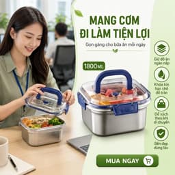 Hộp Đựng Thực Phẩm Inox 1800ml Quai Xanh Có Nắp Khóa Kín, Hộp Cơm Inox Giữ Nhiệt Đựng Đồ Ăn Đi Làm 6