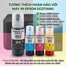 Mực Nước Tương Thích Epson 003 Cho L1110 L1210 L3110 L3210 L3150 L3250 L5190 Màu Sắc Chuẩn In Đậm Nét MIVDO 6