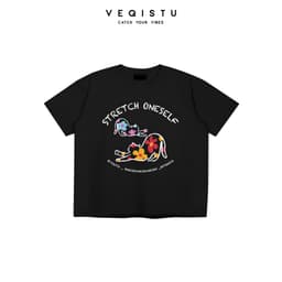 Áo thun BOXY Local Brand VEQISTU "Mèo Hoa" Áo Thun Boxy Form Rộng Unisex Nam Nữ Tay Ngắn  250Gsm Cotton 3