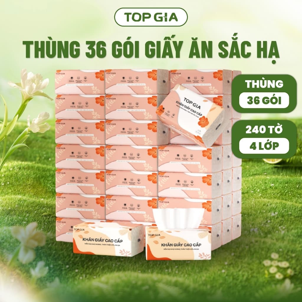 Giấy Ăn rút Sắc Hạ 4 Lớp Dập Vân 4D – Khăn Giấy Cao Cấp Siêu Dai, Mềm Mịn, Thấm Hút Tốt, Ít Bụi Giấy