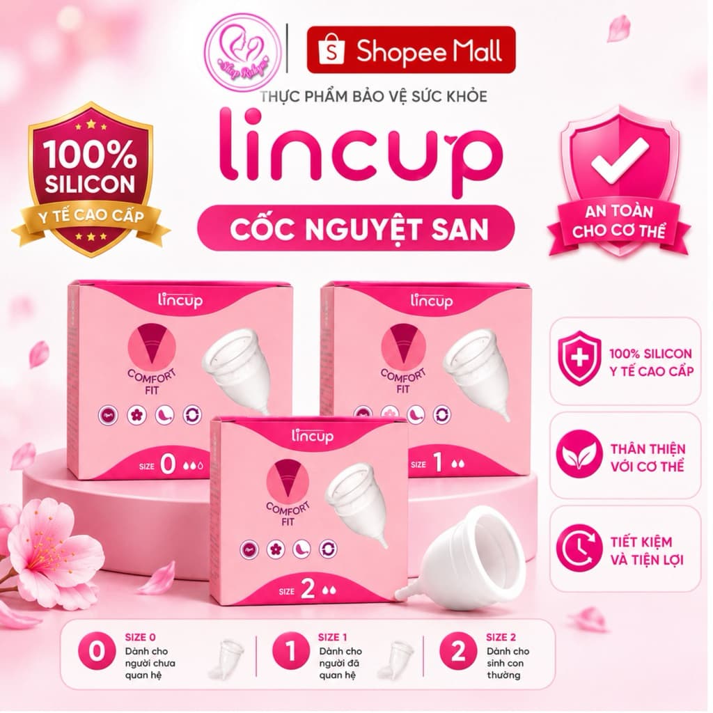 Cốc nguyệt san Lincup Mỹ chính hãng - Silicon Y tế an toàn, không tràn, thoải mái, dễ sử dụng