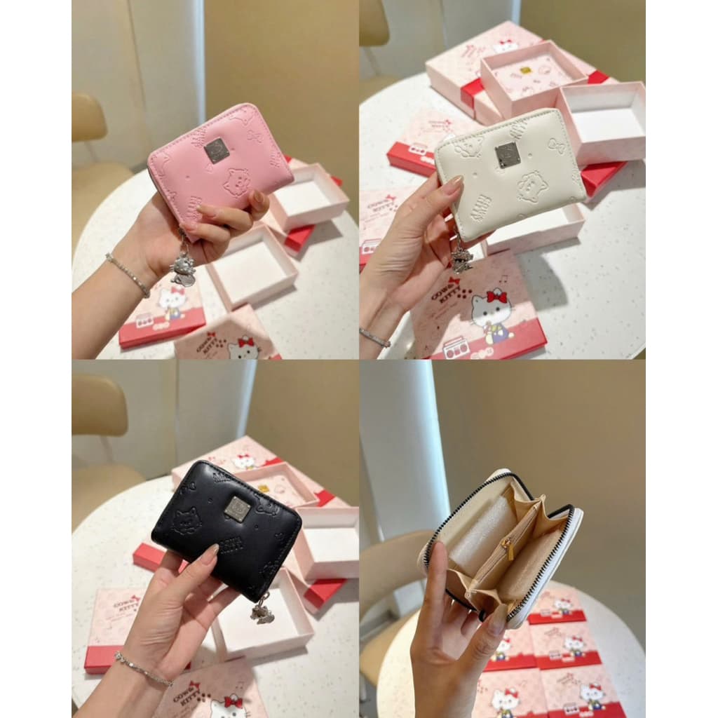 Ví Ngắn Nữ Cow&Kitty Dập Nổi Cao Cấp Full Box– Ví Cầm Tay Mini Khóa Kéo Charm Kim Loại Nhiều Ngăn Đựng Tiền Và Th