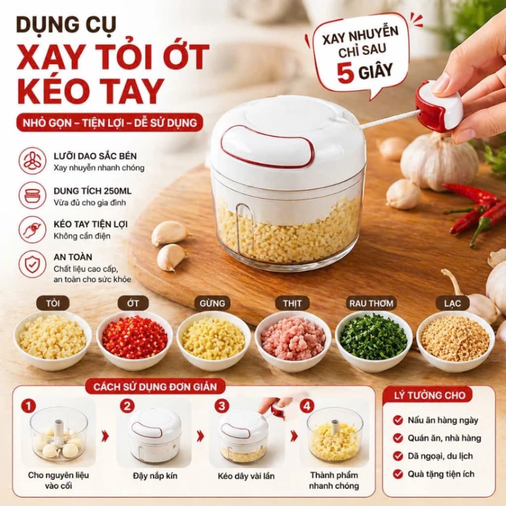 Máy xay tỏi , Máy Say ớt, Máy xay thực phẩm bằng tay siêu tiện lợi ( giá rẻ )