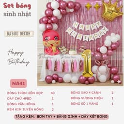 Set bóng sinh nhật thôi nôi cho bé gái, bé trai đầy đủ phụ kiện kèm bóng con vật 6