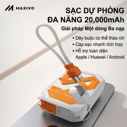 Sạc Dự Phòng 20.000 mAh, Sạc Nhanh 22.5W, Có Dây Gắn Trong, Sạc Không Dây, Hỗ Trợ Máy Bay 4