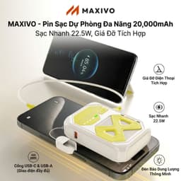 Sạc Dự Phòng 20.000 mAh, Sạc Nhanh 22.5W, Có Dây Gắn Trong, Sạc Không Dây, Hỗ Trợ Máy Bay 2