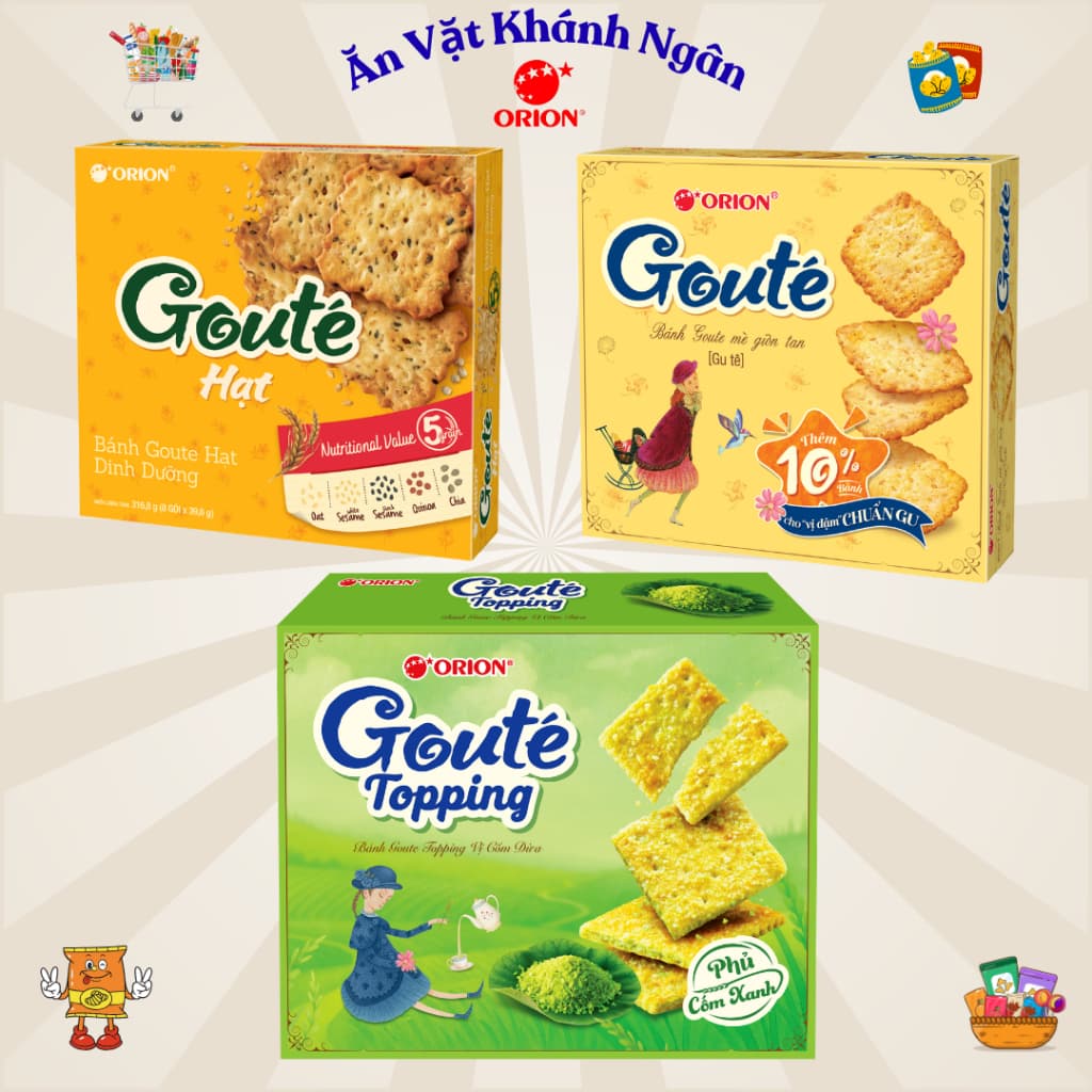 Bánh Quy Goute Orion Đủ Vị - Mè , Hạt, Và Bơ Đậu Phộng Hộp 316g - 320g - HÀNG CHÍNH HÃNG