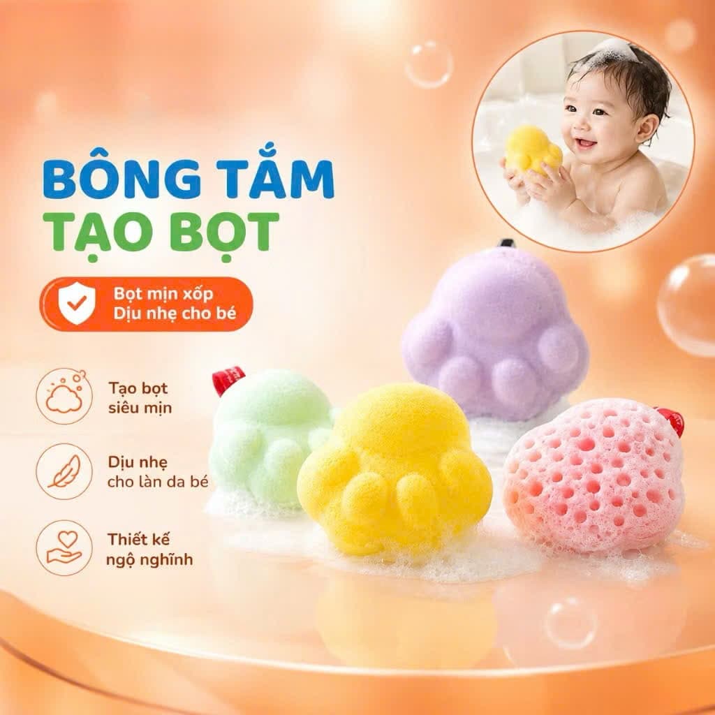 Bông Tắm Tạo Bọt Cho Bé, Mút Tắm Bọt Biển Mềm Mại, An Toàn Cho Da Em Bé, Làm Sạch Sâu, Hình Dáng Dễ Thương
