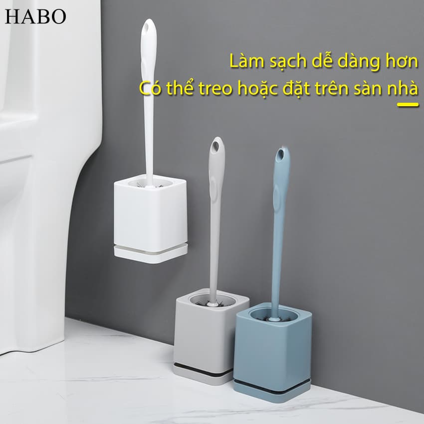 Bộ chổi cọ bồn cầu HABO bằng nhựa PP thiết kế gọn nhẹ dán tường không cần khoan vệ sinh sạch nhanh bền chắc tiện sử dụng