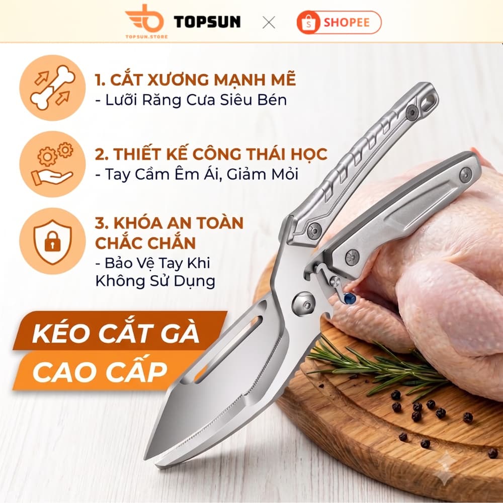 Kéo Cắt Gà Cao Cấp Đa Năng Nhật Bản Siêu Bén, Tự Động Đàn Hồi, Cắt Xương Gà Vịt Tiện Lợi