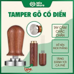 Tamper nén cà phê Espresso, đế inox 304, tay cầm gỗ chuẩn size 51,53,58mm (tặng cây đánh tơi cafe) chuyên nghiệp Mixmore 1