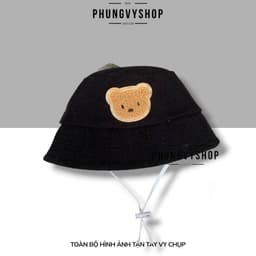 Bé 6-21 THÁNG/ Mũ nón nhung bucket tai bèo vành trẻ em gái trai PHUNGVYSHOP- / Cụp Nhí GẤU NHUN GÂN  / 5