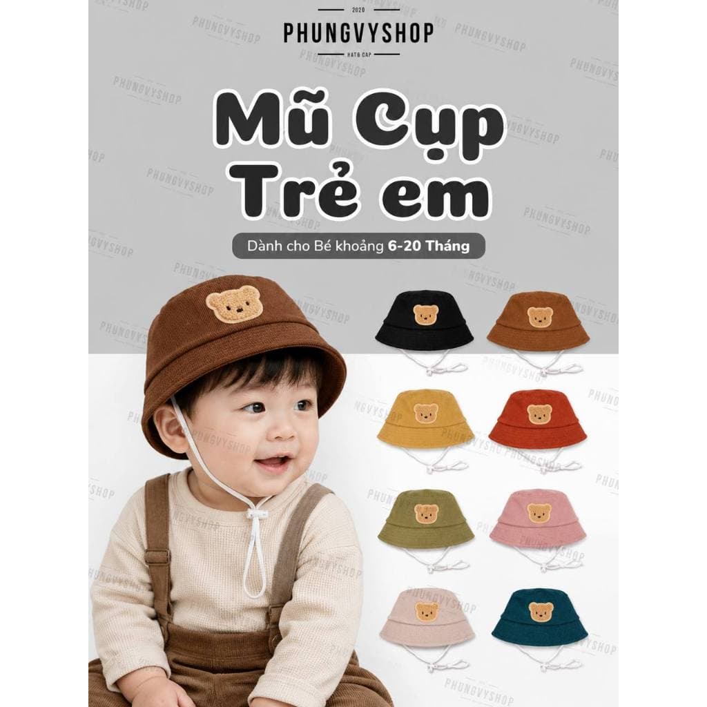 Bé 6-21 THÁNG/ Mũ nón nhung bucket tai bèo vành trẻ em gái trai PHUNGVYSHOP- / Cụp Nhí GẤU NHUN GÂN  /