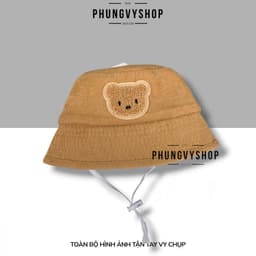 Bé 6-21 THÁNG/ Mũ nón nhung bucket tai bèo vành trẻ em gái trai PHUNGVYSHOP- / Cụp Nhí GẤU NHUN GÂN  / 3