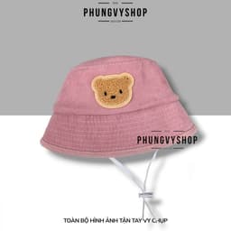 Bé 6-21 THÁNG/ Mũ nón nhung bucket tai bèo vành trẻ em gái trai PHUNGVYSHOP- / Cụp Nhí GẤU NHUN GÂN  / 7
