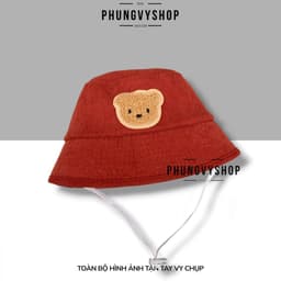Bé 6-21 THÁNG/ Mũ nón nhung bucket tai bèo vành trẻ em gái trai PHUNGVYSHOP- / Cụp Nhí GẤU NHUN GÂN  / 2