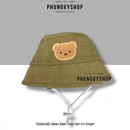 Bé 6-21 THÁNG/ Mũ nón nhung bucket tai bèo vành trẻ em gái trai PHUNGVYSHOP- / Cụp Nhí GẤU NHUN GÂN  / 6
