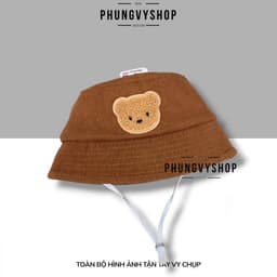 Bé 6-21 THÁNG/ Mũ nón nhung bucket tai bèo vành trẻ em gái trai PHUNGVYSHOP- / Cụp Nhí GẤU NHUN GÂN  / 4