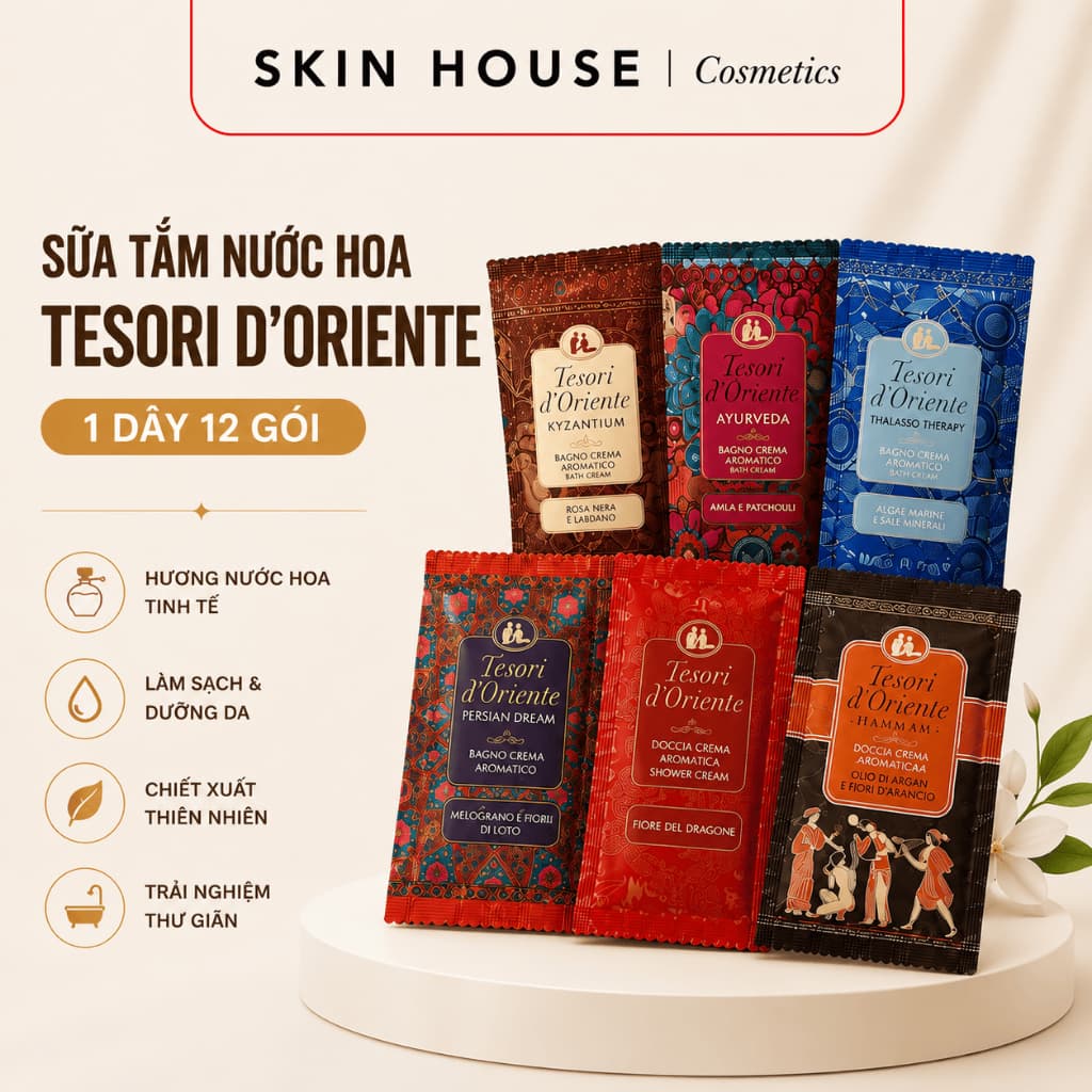 Sữa Tắm Nước Hoa Tesori D'Oriente 1 dây 12 gói 7ml/9ml Lưu Hương Dịu Nhẹ Skin House