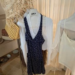 (Dmina YJIA) Set Đầm Body cổ yếm hoa xanh viền ren hở lưng kèm áo khoác cardigan QC 2