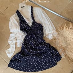 (Dmina YJIA) Set Đầm Body cổ yếm hoa xanh viền ren hở lưng kèm áo khoác cardigan QC 8