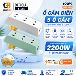 Ổ cắm điện chia 5 ổ SOPOKA P26 và P26X xoay 90 độ chịu tải 2200W chất liệu nhựa ABS chống va đập 1