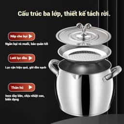 ÂU Lọc Dầu Inox Có Nắp Đậy Size 1-4 Lít,Tặng Lọc Dầu +Thìa , Có Tay Cầm, Tích Trữ Dầu Mỡ Đa Năng 3
