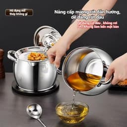 ÂU Lọc Dầu Inox Có Nắp Đậy Size 1-4 Lít,Tặng Lọc Dầu +Thìa , Có Tay Cầm, Tích Trữ Dầu Mỡ Đa Năng 5
