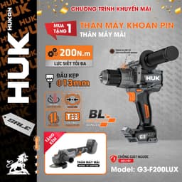 Máy khoan pin GEN3 HUKAN G3-F200LUX, Lực siết khủng 200Nm, Anti_kickback - Tạo xung - Phanh mềm 8
