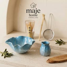 Bộ pha matcha miệng hoa gốm thủ công. Set trà đạo matcha nhật bản kèm chasen rây muỗng tre - Majehome 3