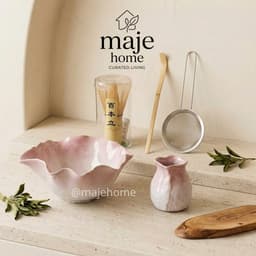 Bộ pha matcha miệng hoa gốm thủ công. Set trà đạo matcha nhật bản kèm chasen rây muỗng tre - Majehome 1