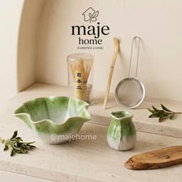 Bộ pha matcha miệng hoa gốm thủ công. Set trà đạo matcha nhật bản kèm chasen rây muỗng tre - Majehome 2