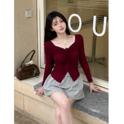 Áo Thun Tay Dài Nữ Big Size Cổ V Rút Dây ESHOP Áo Nữ Chất Thun Tăm Mềm Mịn Co Giãn MS304 TD 6
