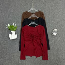 Áo Thun Tay Dài Nữ Big Size Cổ V Rút Dây ESHOP Áo Nữ Chất Thun Tăm Mềm Mịn Co Giãn MS304 TD 7